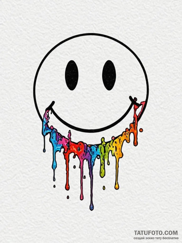 Acid smiley face, melting and glitching, tatt... - эскиз тату (№1751264561_0, 30.06.2025 06:22) — Tatufoto.com