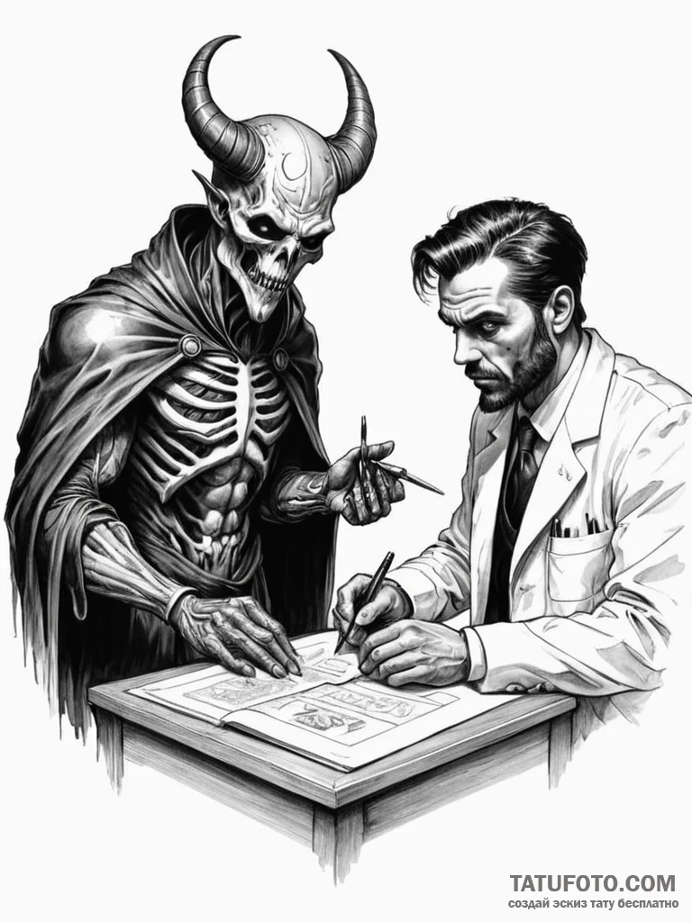 Doctor faustus signing a contract with a shad... - эскиз тату (№1751265141_0, 30.06.2025 06:32) — Tatufoto.com