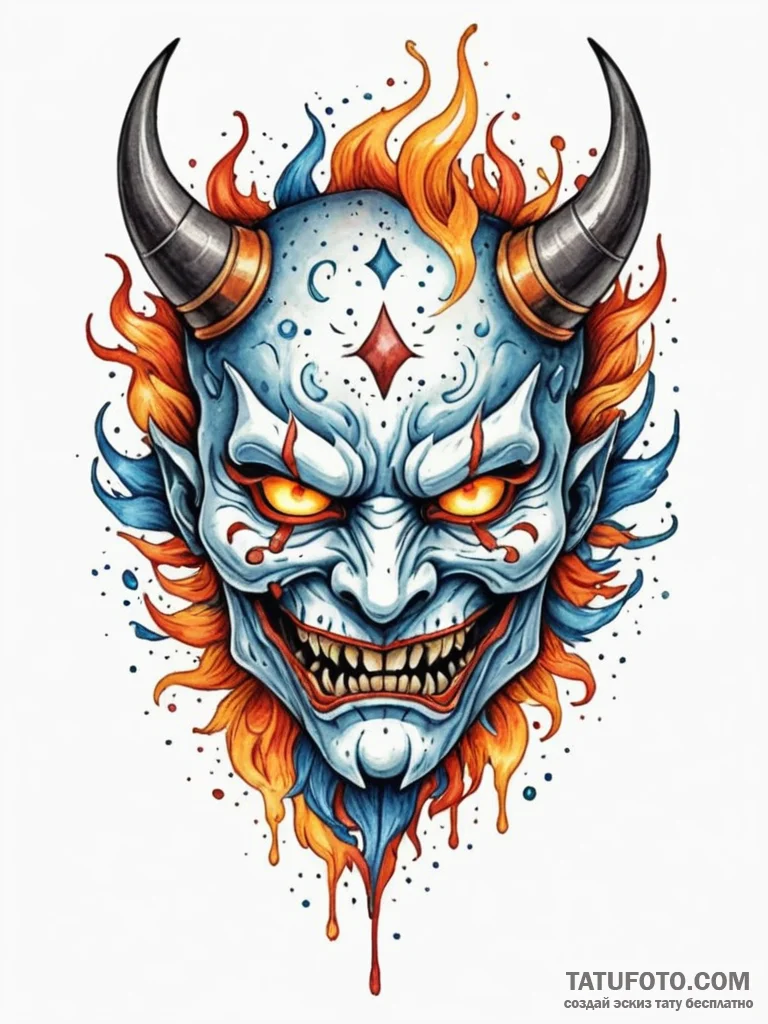 Demon mask with burning eyes, tattoo flash sh... - эскиз тату (№1751265741_0, 30.06.2025 06:42) — Tatufoto.com