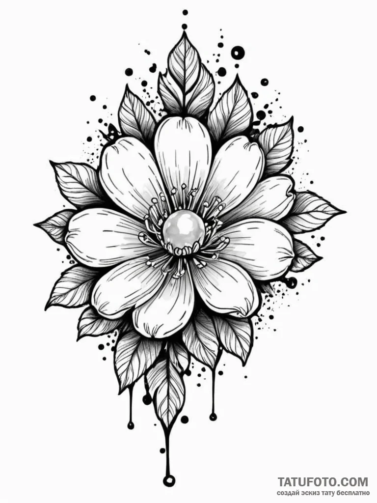 Opal flower blooming through frost, ink illus... - эскиз тату (№1751265990_0, 30.06.2025 06:46) — Tatufoto.com