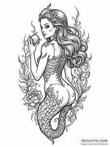 Skeletal mermaid with a pearl in her ribcage,... - эскиз тату (№1751266804_0, 30.06.2025 07:00) — Tatufoto.com