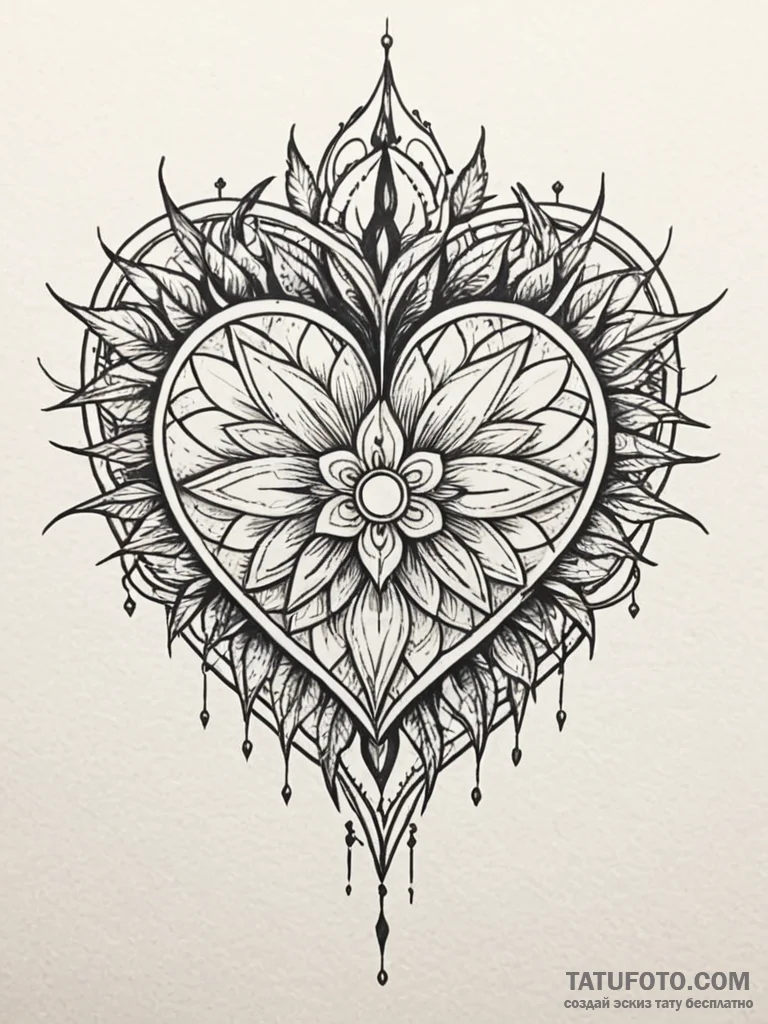 Engraved heart pierced by thorns, tattoo sket... - эскиз тату (№1751266888_0, 30.06.2025 07:01) — Tatufoto.com