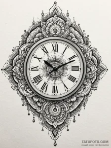 Clock, tattoo sketch design, dotwork shading,... - эскиз тату (№1751267189_0, 30.06.2025 07:06) — Tatufoto.com