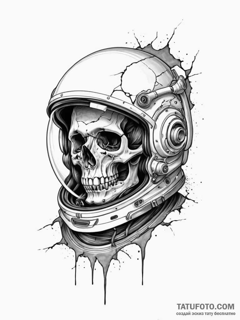 Astronaut skull in cracked helmet, artistic t... - эскиз тату (№1751267333_0, 30.06.2025 07:08) — Tatufoto.com