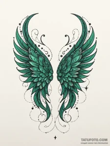 Emerald wings among stars, tattoo drawing out... - эскиз тату (№1751268323_0, 30.06.2025 07:25) — Tatufoto.com