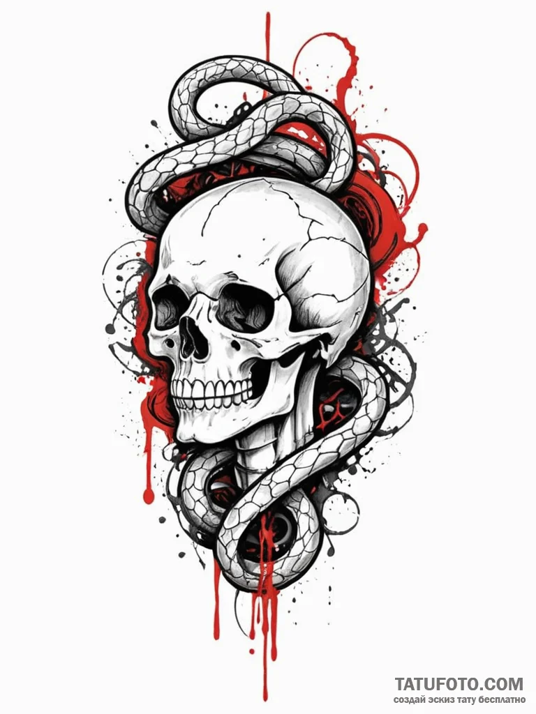 Hidden serpent crowned in bone, artistic tatt... - эскиз тату (№1751271733_0, 30.06.2025 08:22) — Tatufoto.com