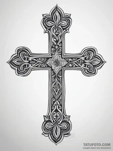 Orthodox cross made of gnarled, dark wood, in... - эскиз тату (№1751284474_0, 30.06.2025 11:54) — Tatufoto.com