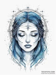 Goddess's face, half hidden by a veil of star... - эскиз тату (№1751284736_0, 30.06.2025 11:58) — Tatufoto.com