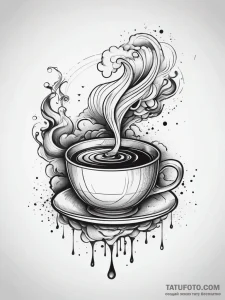 Tea cup with a storm brewing inside, ink illu... - эскиз тату (№1751285443_0, 30.06.2025 12:10) — Tatufoto.com