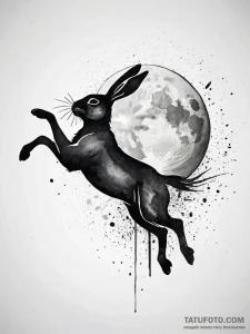 Rabbit silhouette jumping over the moon, tatt... - эскиз тату (№1751286972_0, 30.06.2025 12:36) — Tatufoto.com