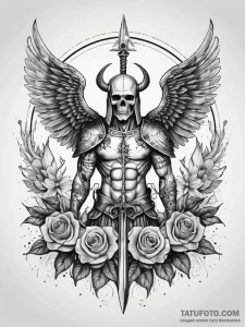 Angel warrior with flaming spear, tattoo sket... - эскиз тату (№1751287035_0, 30.06.2025 12:37) — Tatufoto.com