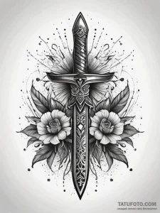 Graven dagger through spectral bloom, tattoo... - эскиз тату (№1751287167_0, 30.06.2025 12:39) — Tatufoto.com