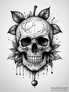 Corrupted tree bearing skull fruit, ink illus... - эскиз тату (№1751287231_0, 30.06.2025 12:40) — Tatufoto.com