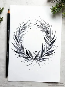 Olive wreath beneath starlit sky, tattoo line... - эскиз тату (№1751287424_0, 30.06.2025 12:43) — Tatufoto.com