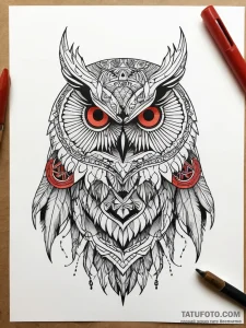 Owl feathers devouring flame, tattoo sketch d... - эскиз тату (№1751288017_0, 30.06.2025 12:53) — Tatufoto.com