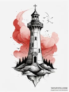Rifted tower beneath crimson sky, tattoo flas... - эскиз тату (№1751288784_0, 30.06.2025 13:06) — Tatufoto.com