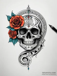 Koru spiral carved in bone, ink illustration... - эскиз тату (№1751289803_0, 30.06.2025 13:23) — Tatufoto.com