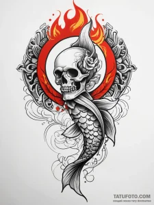 Koi fish leaping through fire, tattoo sketch... - эскиз тату (№1751290662_0, 30.06.2025 13:37) — Tatufoto.com