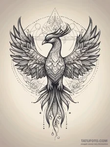 Jade phoenix rising from frozen bloom, tattoo... - эскиз тату (№1751291514_0, 30.06.2025 13:51) — Tatufoto.com