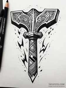Thor's hammer, mjolnir, wreathed in lightning... - эскиз тату (№1751291965_0, 30.06.2025 13:59) — Tatufoto.com