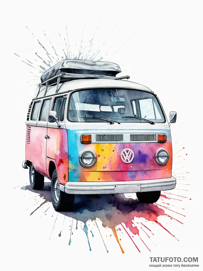 Vw camper van, adventure style, ink illustrat... - эскиз тату (№1751292408_0, 30.06.2025 14:06) — Tatufoto.com