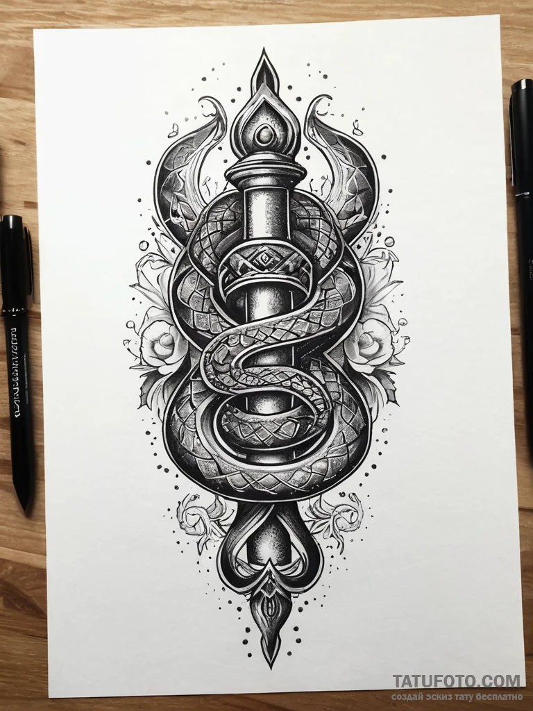 Kitchen cleaver with serpent hilt, artistic t... - эскиз тату (№1751292600_0, 30.06.2025 14:10) — Tatufoto.com