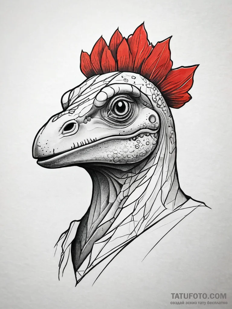 Dinosaur chicken nugget with a tiny halo, tat... - эскиз тату (№1751292663_0, 30.06.2025 14:11) — Tatufoto.com