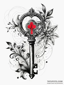 Ancient key with floral patterns, concept art... - эскиз тату (№1751292725_0, 30.06.2025 14:12) — Tatufoto.com