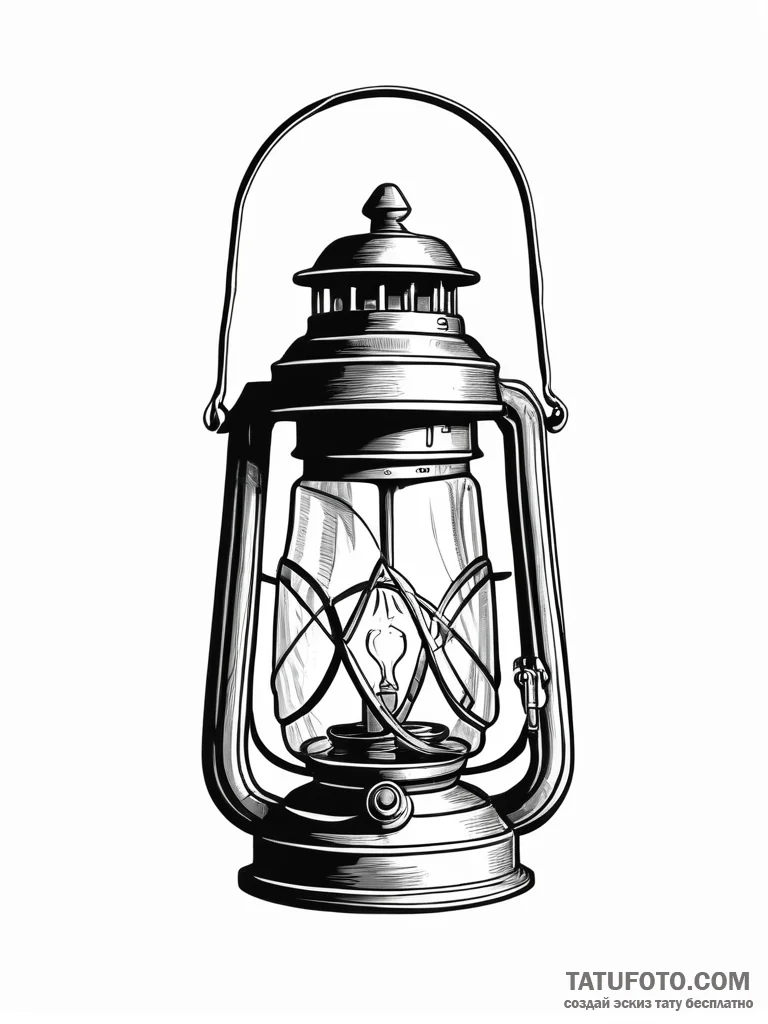 An antique lantern casting long shadows, tatt... - эскиз тату (№1751293298_0, 30.06.2025 14:21) — Tatufoto.com