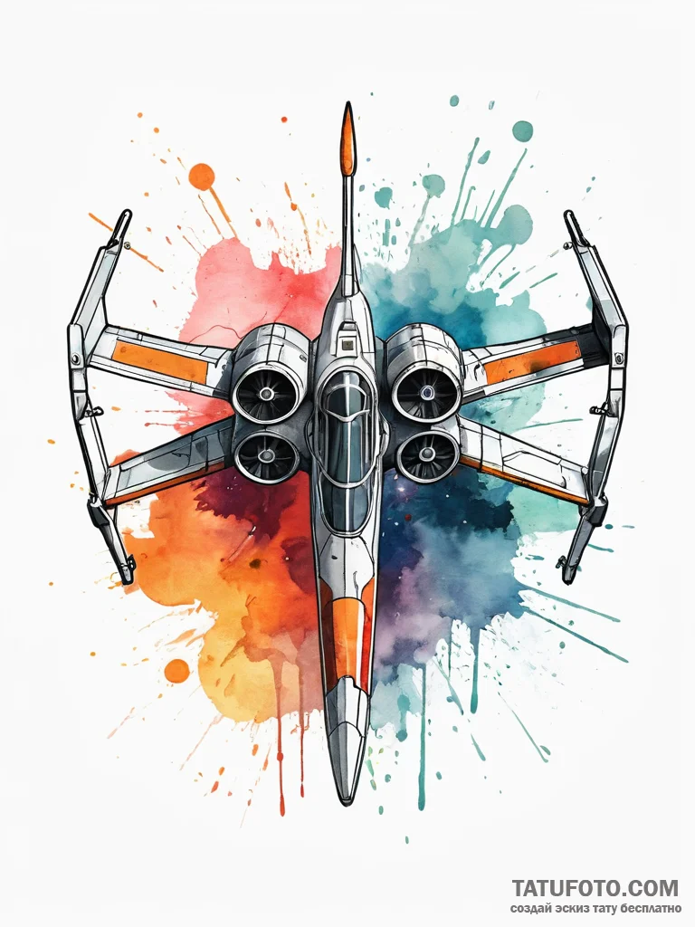 X-wing fighter from star wars, locked in atta... - эскиз тату (№1751293422_0, 30.06.2025 14:23) — Tatufoto.com