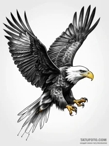 A proud bald eagle in flight, wings spread wi... - эскиз тату (№1751293740_0, 30.06.2025 14:29) — Tatufoto.com