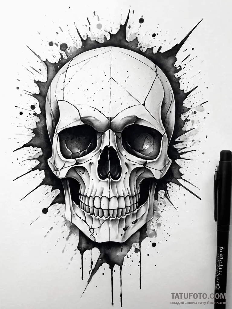 A shattered mirror reflecting a skull, concep... - эскиз тату (№1751294308_0, 30.06.2025 14:38) — Tatufoto.com