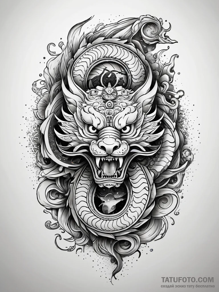 Aztec feathered serpent (quetzalcoatl), tatto... - эскиз тату (№1751294564_0, 30.06.2025 14:42) — Tatufoto.com