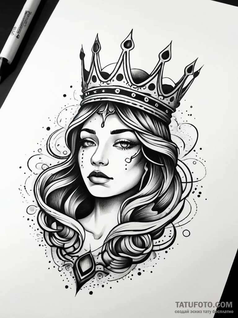 Tide crown beneath burning sky, artistic tatt... - эскиз тату (№1751295301_0, 30.06.2025 14:55) — Tatufoto.com