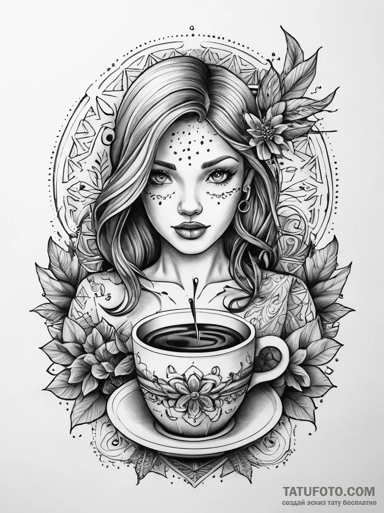 A detailed barista making coffee, craft,, tat... - эскиз тату (№1751295364_0, 30.06.2025 14:56) — Tatufoto.com