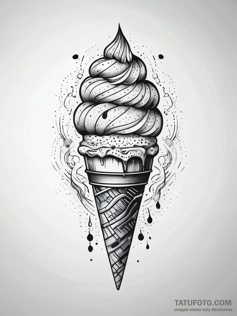 Ice cream, ink illustration for tattoo, soft... - эскиз тату (№1751298156_0, 30.06.2025 15:42) — Tatufoto.com