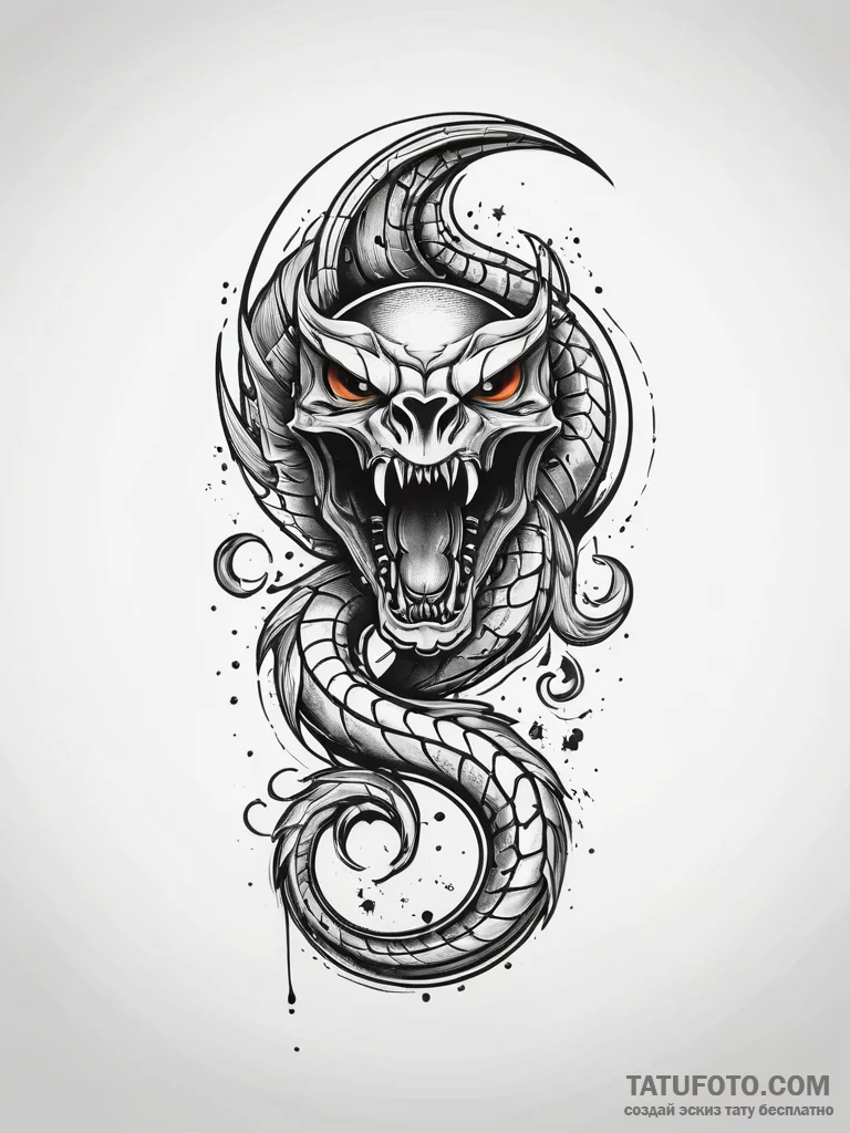 Apocalyptic serpent devouring moon, ink illus... - эскиз тату (№1751298283_0, 30.06.2025 15:44) — Tatufoto.com