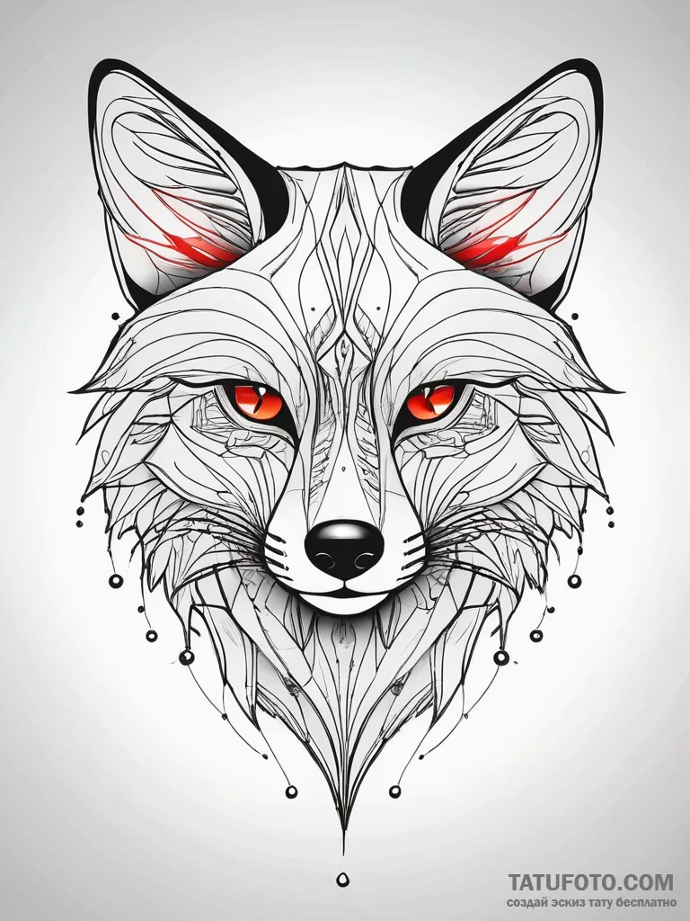 Cybernetic fox with glowing optic nerves, ink... - эскиз тату (№1751300551_0, 30.06.2025 16:22) — Tatufoto.com