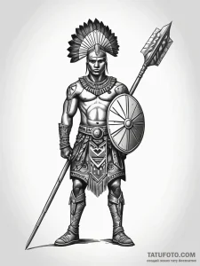 Zulu warrior with an iklwa spear and shield,... - эскиз тату (№1751303295_0, 30.06.2025 17:08) — Tatufoto.com
