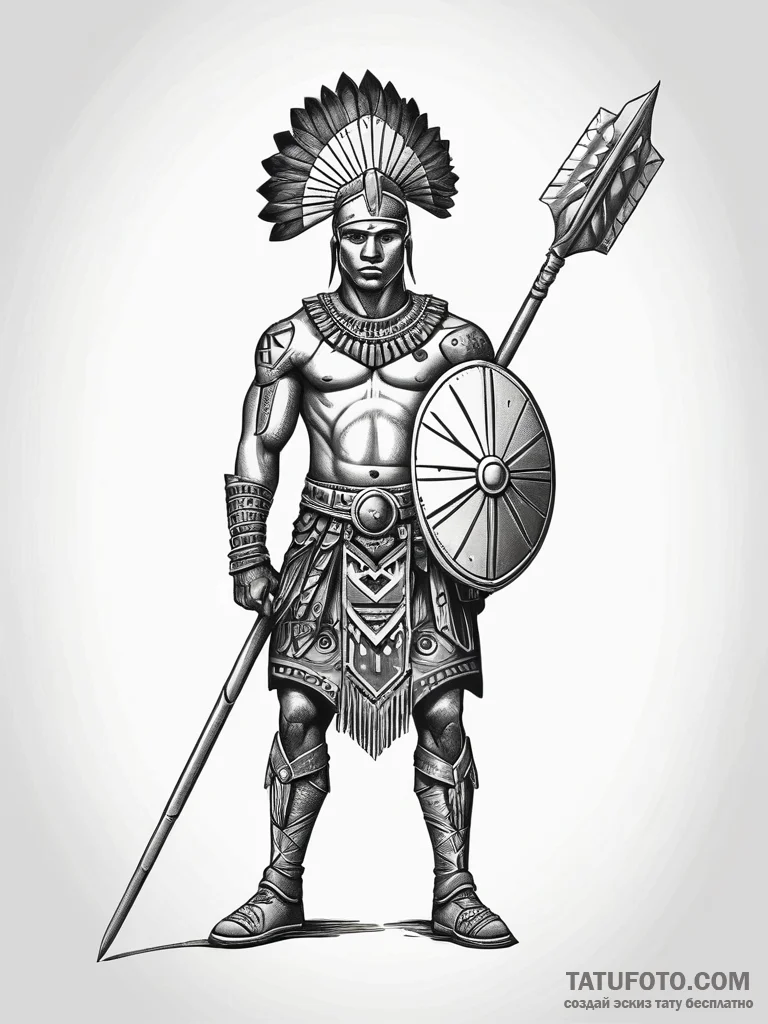 Zulu warrior with an iklwa spear and shield,... - эскиз тату (№1751303295_0, 30.06.2025 17:08) — Tatufoto.com