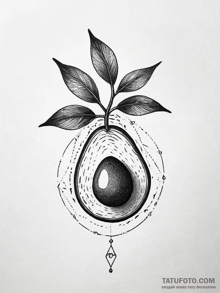 Avocado stone with a tiny, growing sprout, ta... - эскиз тату (№1751304155_0, 30.06.2025 17:22) — Tatufoto.com