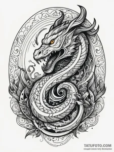 Tide serpent devouring ancient rune, ink illu... - эскиз тату (№1751305052_0, 30.06.2025 17:37) — Tatufoto.com