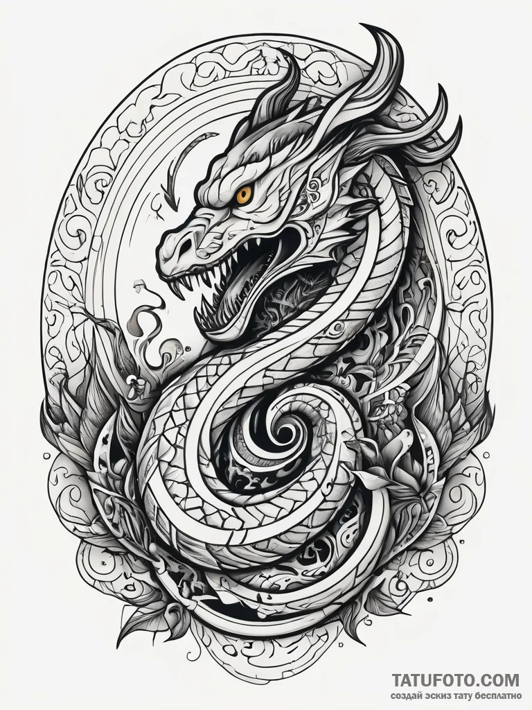 Tide serpent devouring ancient rune, ink illu... - эскиз тату (№1751305052_0, 30.06.2025 17:37) — Tatufoto.com