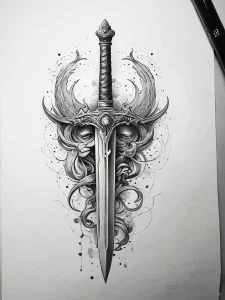 A sword piercing a cloud, tattoo flash sheet... - эскиз тату (№1751305308_0, 30.06.2025 17:41) — Tatufoto.com