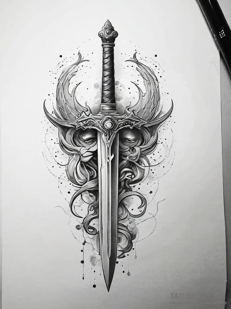 A sword piercing a cloud, tattoo flash sheet... - эскиз тату (№1751305308_0, 30.06.2025 17:41) — Tatufoto.com