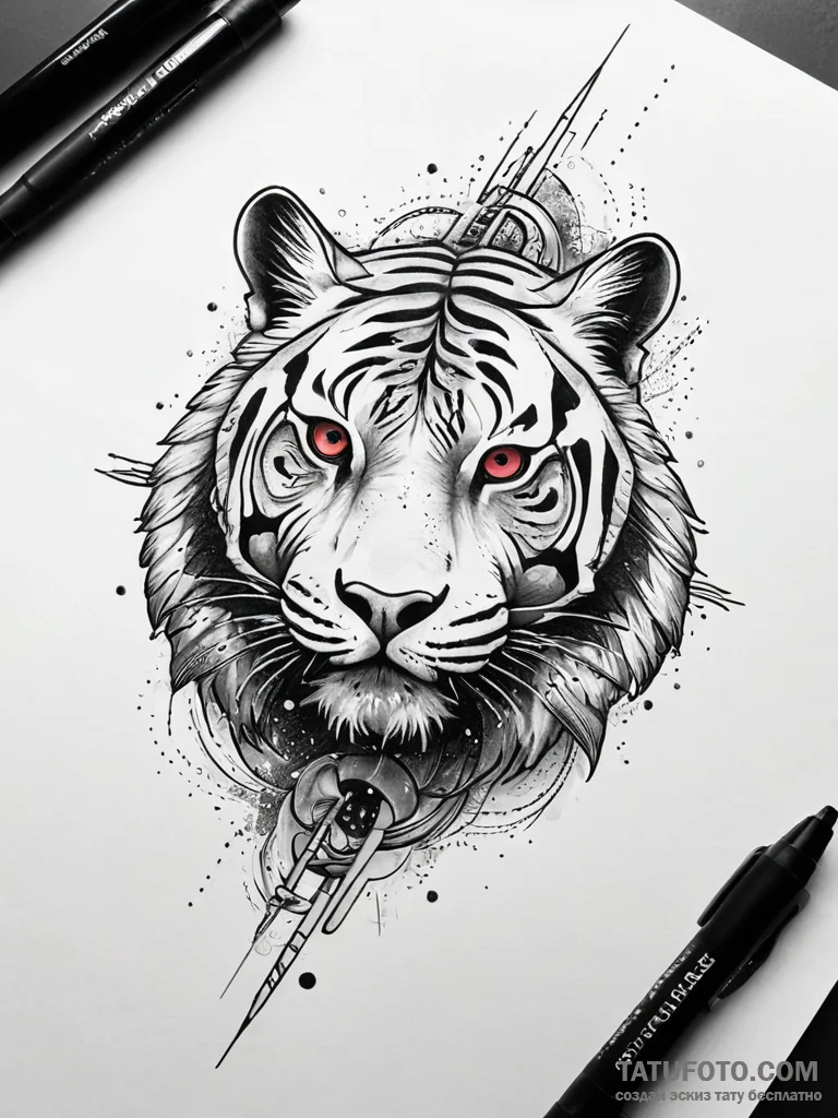 Astral tiger prowling stars, artistic tattoo... - эскиз тату (№1751306836_0, 30.06.2025 18:07) — Tatufoto.com
