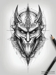 Abyssal knight with jagged blade, tattoo draw... - эскиз тату (№1751307086_0, 30.06.2025 18:11) — Tatufoto.com