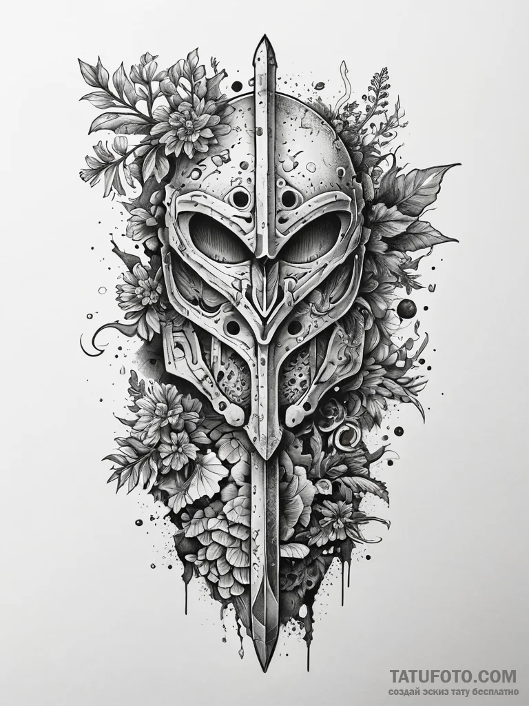 Lichen growing on ancient armor, artistic tat... - эскиз тату (№1751307982_0, 30.06.2025 18:26) — Tatufoto.com