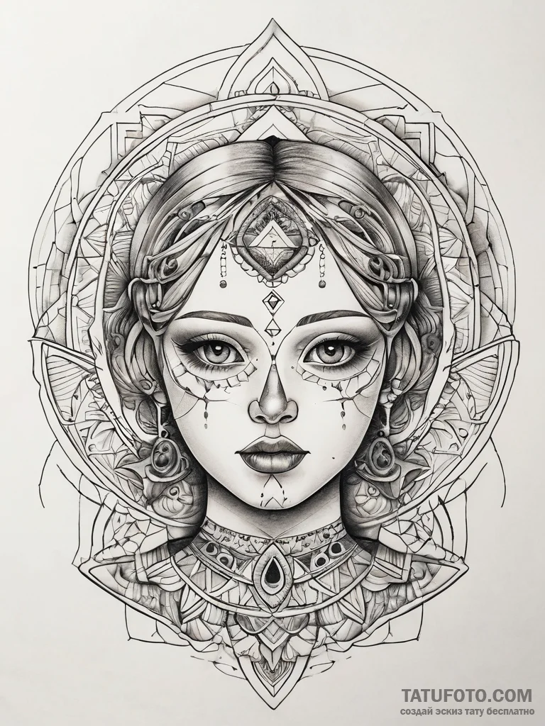 A detailed broken porcelain doll, eerie,, tat... - эскиз тату (№1751308745_0, 30.06.2025 18:39) — Tatufoto.com
