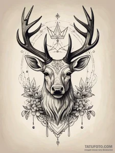 Crown of shadows atop stag, tattoo flash shee... - эскиз тату (№1751308870_0, 30.06.2025 18:41) — Tatufoto.com